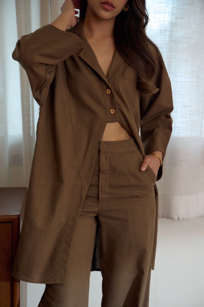 FABLAB DUNNE Olivia Midi Shirt (brown) เสื้อเชิ้ตสไตล์มินิมอล