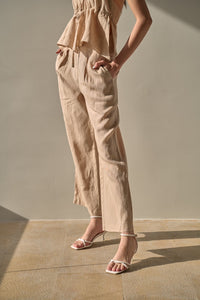 FABLAB DUNNE Talia Pants (sand) กางเกงผ้าลินินขายาวเอวสูง
