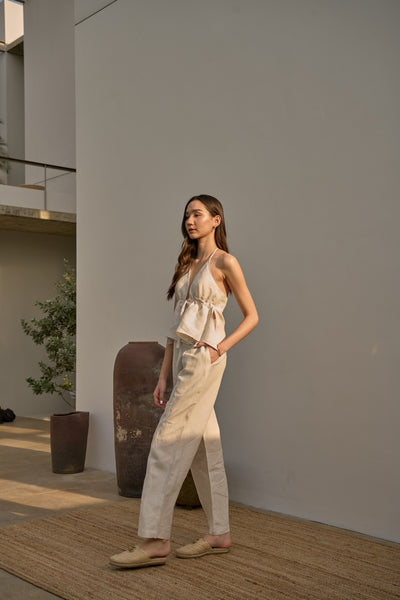 FABLAB DUNNE Talia Pants (natural) กางเกงผ้าลินินขายาวเอวสูง