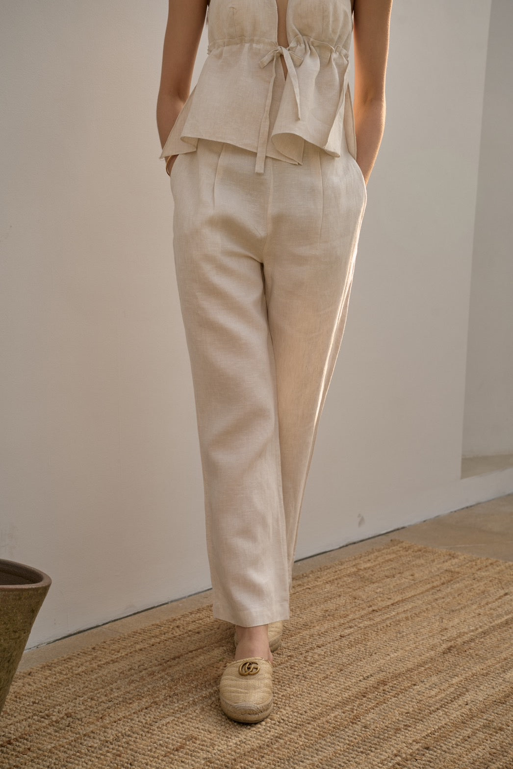 FABLAB DUNNE Talia Pants (natural) กางเกงผ้าลินินขายาวเอวสูง